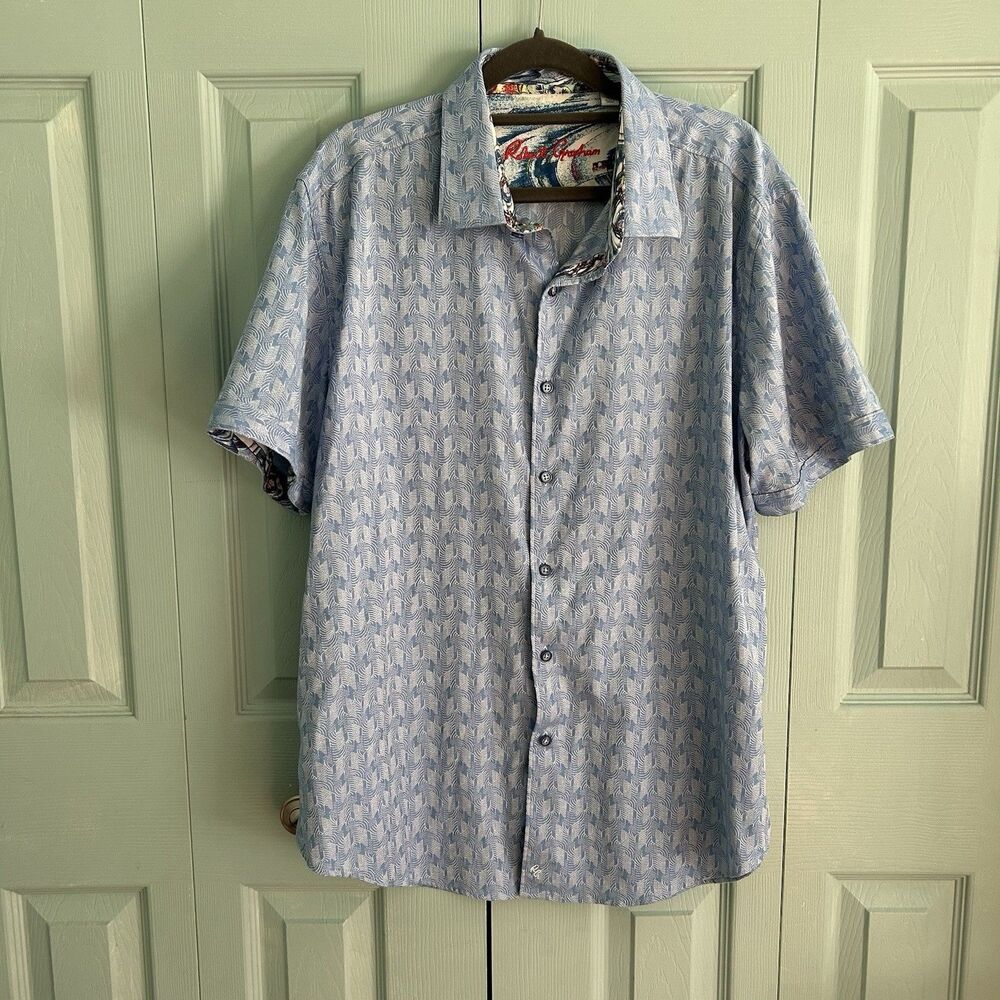 Robert Graham‎ Men’s Light Blue Short Sleeve Button Up Shirt XL